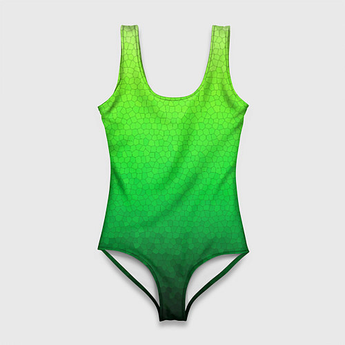 Женский купальник-боди Градиент мозаика зелёный в тёмный / 3D-принт – фото 1