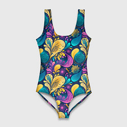 Женский купальник-боди Динамическая неоновая абстракция