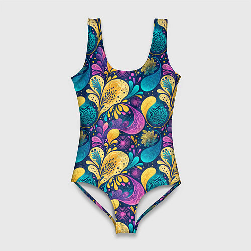 Женский купальник-боди Динамическая неоновая абстракция / 3D-принт – фото 1