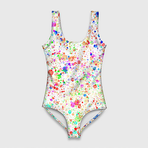 Женский купальник-боди Белый с разноцветными брызгами / 3D-принт – фото 1