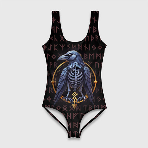 Женский купальник-боди Ворон и руны / 3D-принт – фото 1