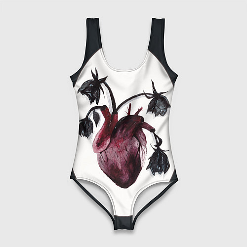 Женский купальник-боди Цветы любви: увядшее сердце / 3D-принт – фото 1