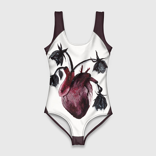 Женский купальник-боди Цветы любви: увядшее сердце / 3D-принт – фото 1