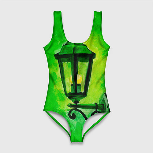Женский купальник-боди Уличный зелёный фонарь / 3D-принт – фото 1