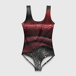 Женский купальник-боди Черно-красная волнистая текстура
