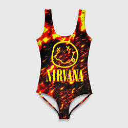 Купальник-боди 3D женский Nirvana огненное лого, цвет: 3D-принт