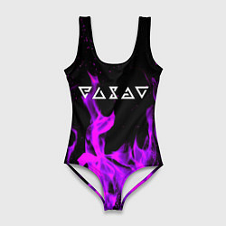 Купальник-боди 3D женский Ведьмак неоновый огонь, цвет: 3D-принт