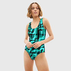 Купальник-боди 3D женский Неоновый голубой объёмный эффект, цвет: 3D-принт — фото 2