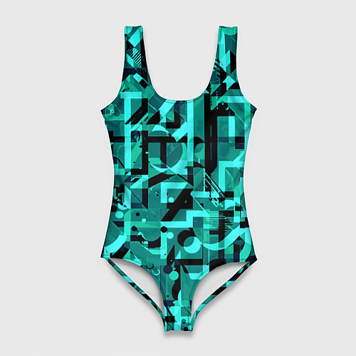 Женский купальник-боди Неоновый голубой объёмный эффект / 3D-принт – фото 1