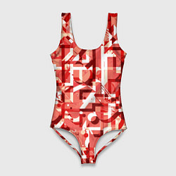 Купальник-боди 3D женский Красно-белый объёмный эффект, цвет: 3D-принт