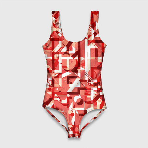 Женский купальник-боди Красно-белый объёмный эффект / 3D-принт – фото 1
