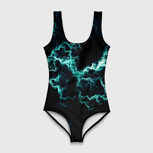 Женский купальник-боди Lightning light blue glow / 3D-принт – фото 1