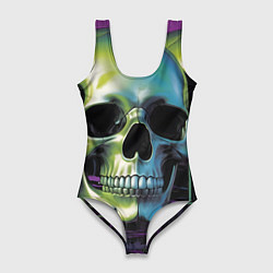 Купальник-боди 3D женский Черепа отливающие неоном, цвет: 3D-принт
