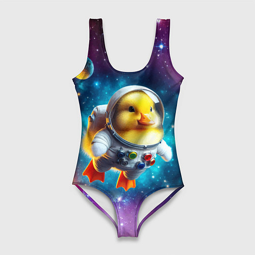 Женский купальник-боди Прикольный утёнок бравый космонавт - нейроарт / 3D-принт – фото 1