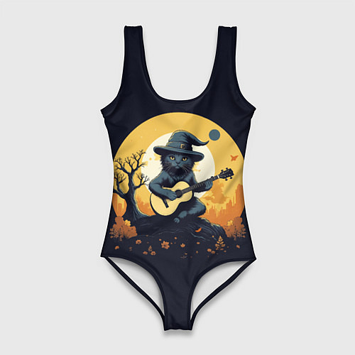 Женский купальник-боди Кот играет на гитаре под луной / 3D-принт – фото 1