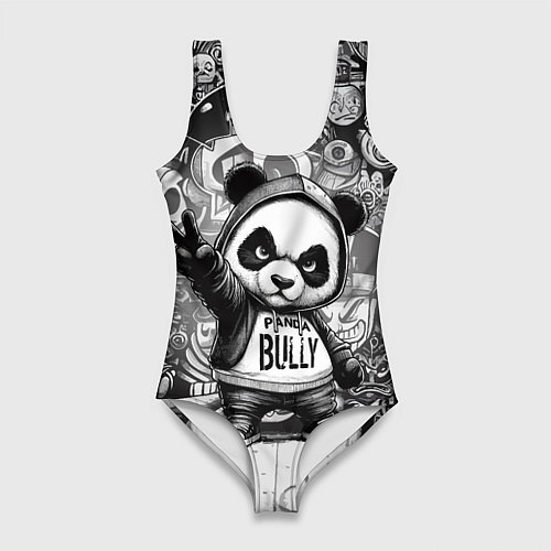 Женский купальник-боди Детёныш панды уличный хулиган на фоне граффити / 3D-принт – фото 1