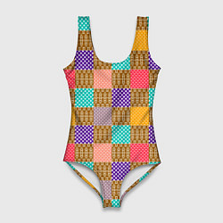 Женский купальник-боди Разноцветные квадратные лоскуты пэчворк