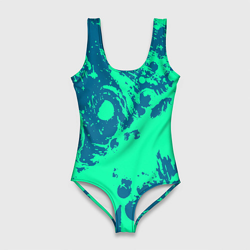 Женский купальник-боди Сине-зелёный абстракция краски / 3D-принт – фото 1
