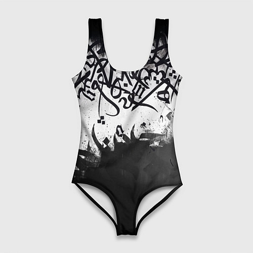 Женский купальник-боди Гранж каллиграфия / 3D-принт – фото 1