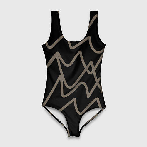 Женский купальник-боди Кривые рукописные линии чёрно-коричневый / 3D-принт – фото 1