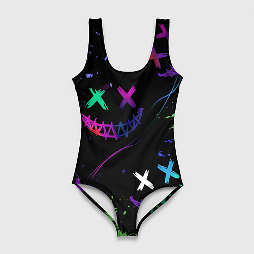 Женский купальник-боди Неновые краски - лица крипи смайл / 3D-принт – фото 1