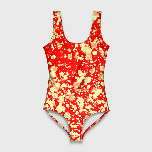 Женский купальник-боди Пятнистый красно-жёлтый / 3D-принт – фото 1