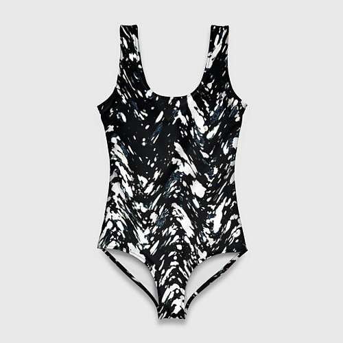 Женский купальник-боди Искажённый пёстрый чёрно-белый / 3D-принт – фото 1