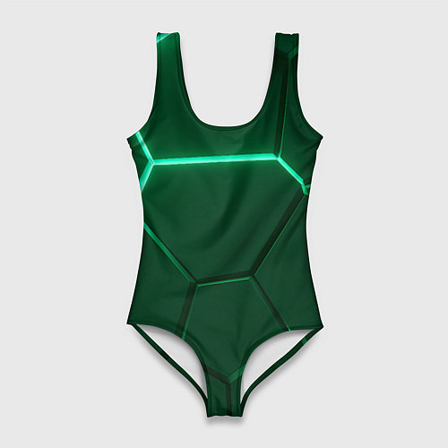 Женский купальник-боди Зеленые плиты с неоном / 3D-принт – фото 1