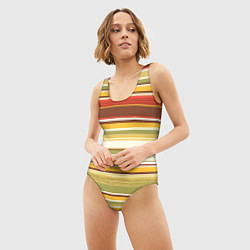Купальник-боди 3D женский Горизонтальные полосы, цвет: 3D-принт — фото 2