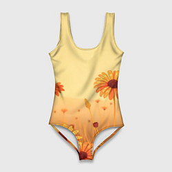 Женский купальник-боди Цветы на закате