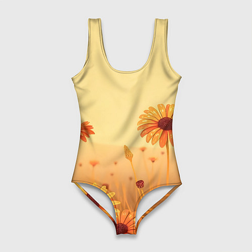 Женский купальник-боди Цветы на закате / 3D-принт – фото 1