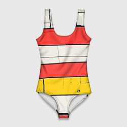 Купальник-боди 3D женский Красные полоски, цвет: 3D-принт