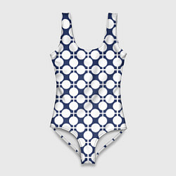 Женский купальник-боди Серо-белый узор в клетку и горох ретро