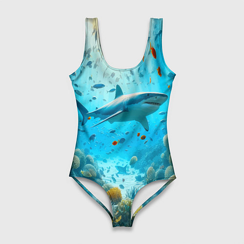 Женский купальник-боди Белая акула в коралловом рифе / 3D-принт – фото 1