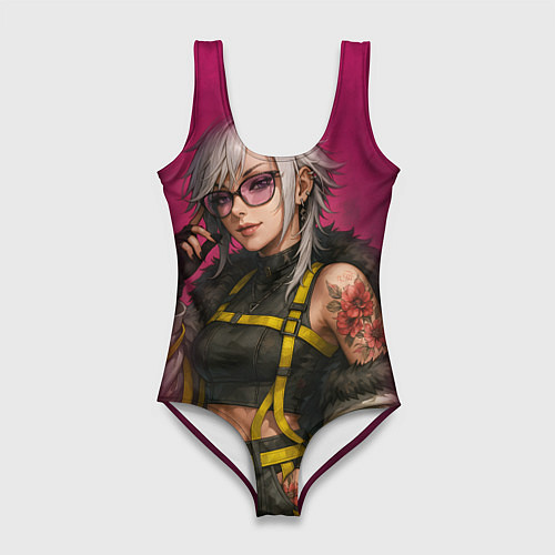 Женский купальник-боди Девушка с татуировкой в очках / 3D-принт – фото 1