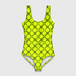 Купальник-боди 3D женский Желто зеленый неоновый узор ретро в горох, цвет: 3D-принт