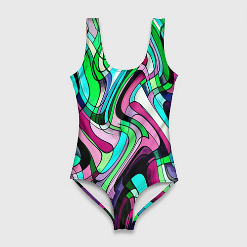 Женский купальник-боди Зелёно-розовый искажённая абстракция / 3D-принт – фото 1