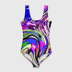 Купальник-боди 3D женский Абстракция пластика синий, цвет: 3D-принт