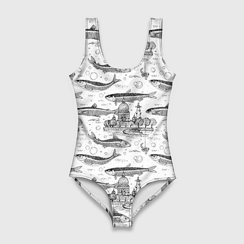 Женский купальник-боди Корюшка и рыбалка в Питере паттерн / 3D-принт – фото 1