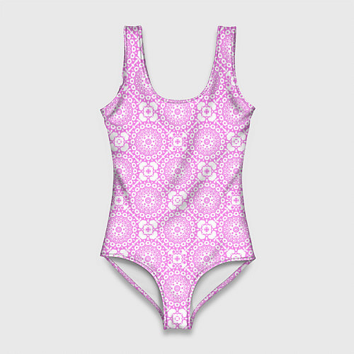 Женский купальник-боди Бело розовый ажурный кружевной узор / 3D-принт – фото 1