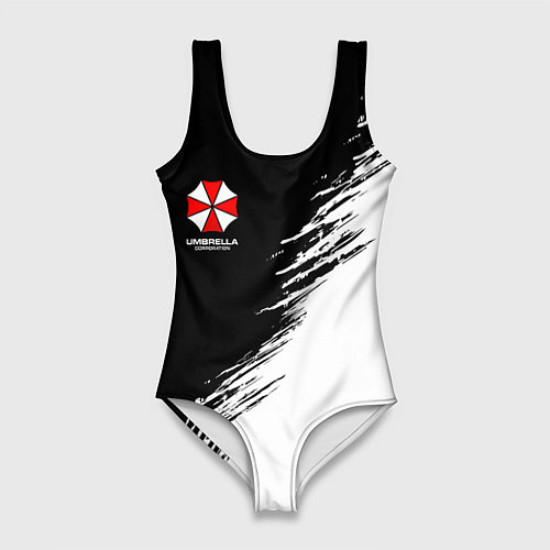 Женский купальник-боди Umbrella Corp - black and white / 3D-принт – фото 1