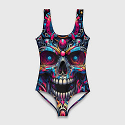 Купальник-боди 3D женский Colorful cyber skull - pattern, цвет: 3D-принт