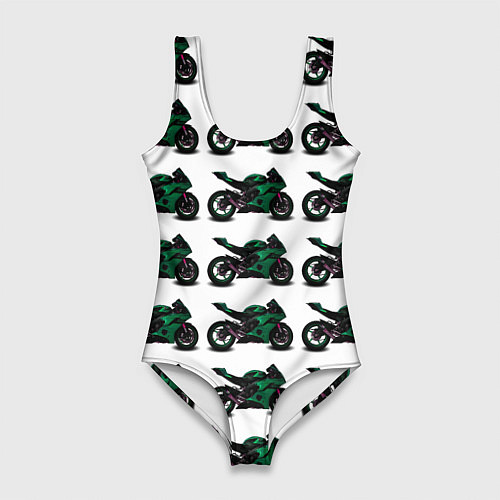 Женский купальник-боди Motorbike dark green / 3D-принт – фото 1