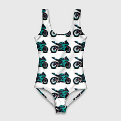 Купальник-боди 3D женский Motorbike light blue, цвет: 3D-принт