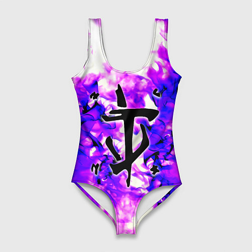 Женский купальник-боди Doom неоновый огонь лого / 3D-принт – фото 1