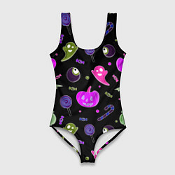 Купальник-боди 3D женский Halloween pink black pumpkin, цвет: 3D-принт