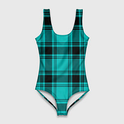 Купальник-боди 3D женский Checkered blue, цвет: 3D-принт