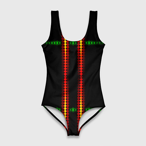 Женский купальник-боди Neon black green circles / 3D-принт – фото 1