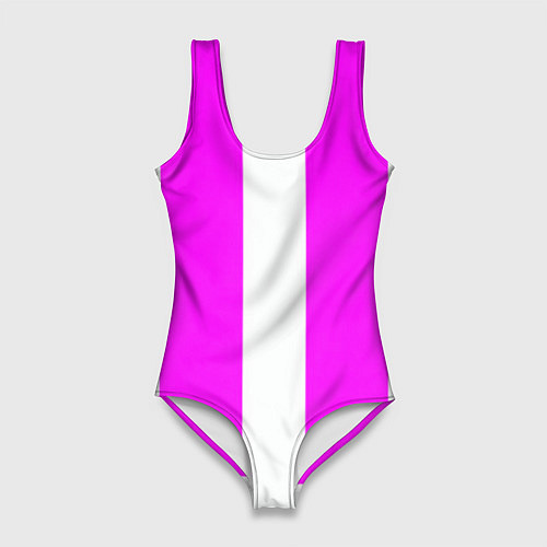 Женский купальник-боди Color white pink line / 3D-принт – фото 1