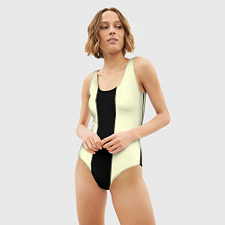 Купальник-боди 3D женский Color black beige line, цвет: 3D-принт — фото 2